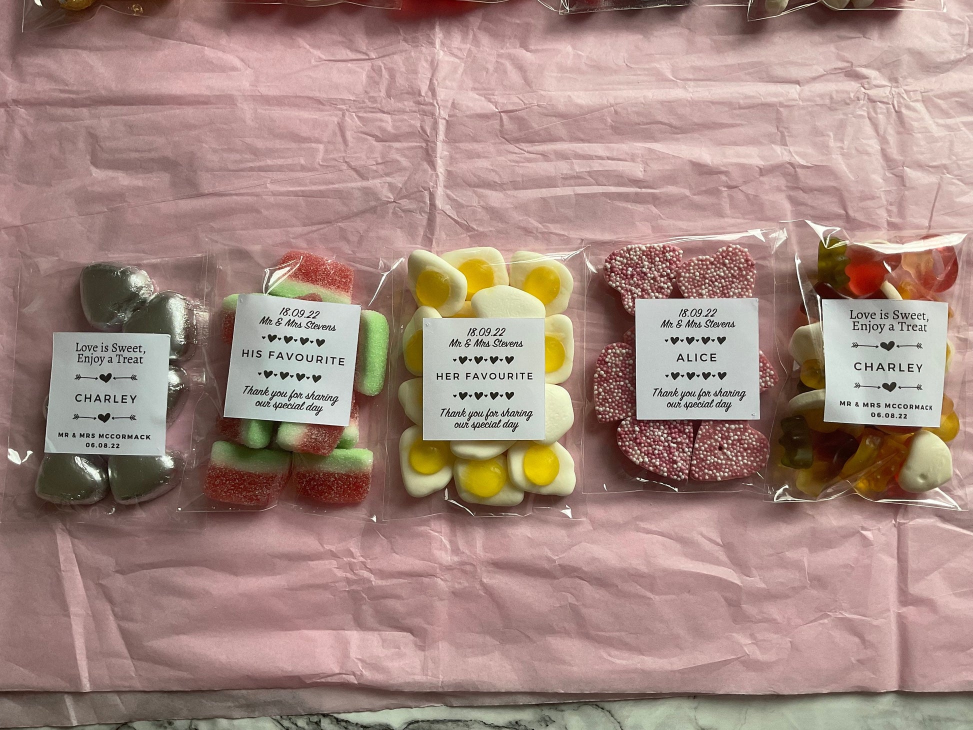 Display of personalised sweets bag